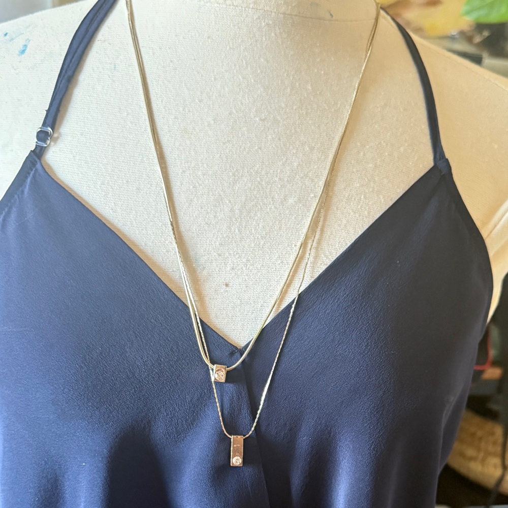 White House black market pace crystal gold pendant double chain necklace